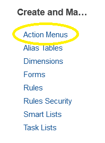 EPBCS Action Menus Step 1