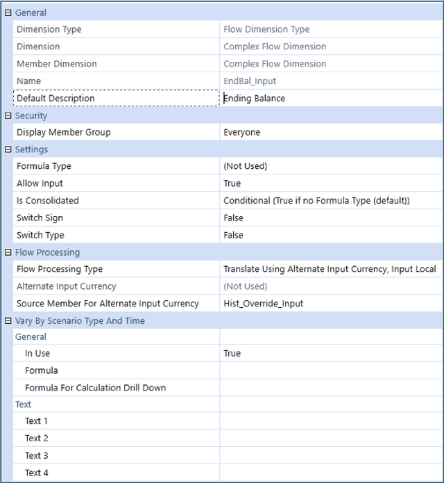 OneStream XF Flow Dimension Other Settings