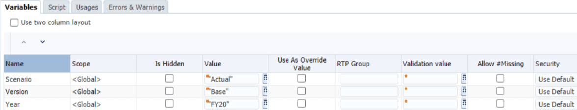 PBCS Roll-Up Business Rules Variables