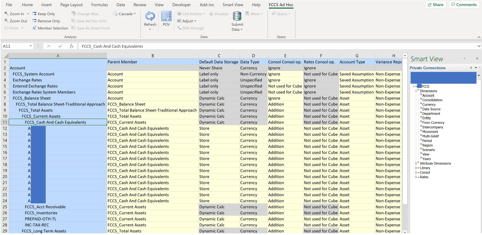 FCCS Properties in Smart View