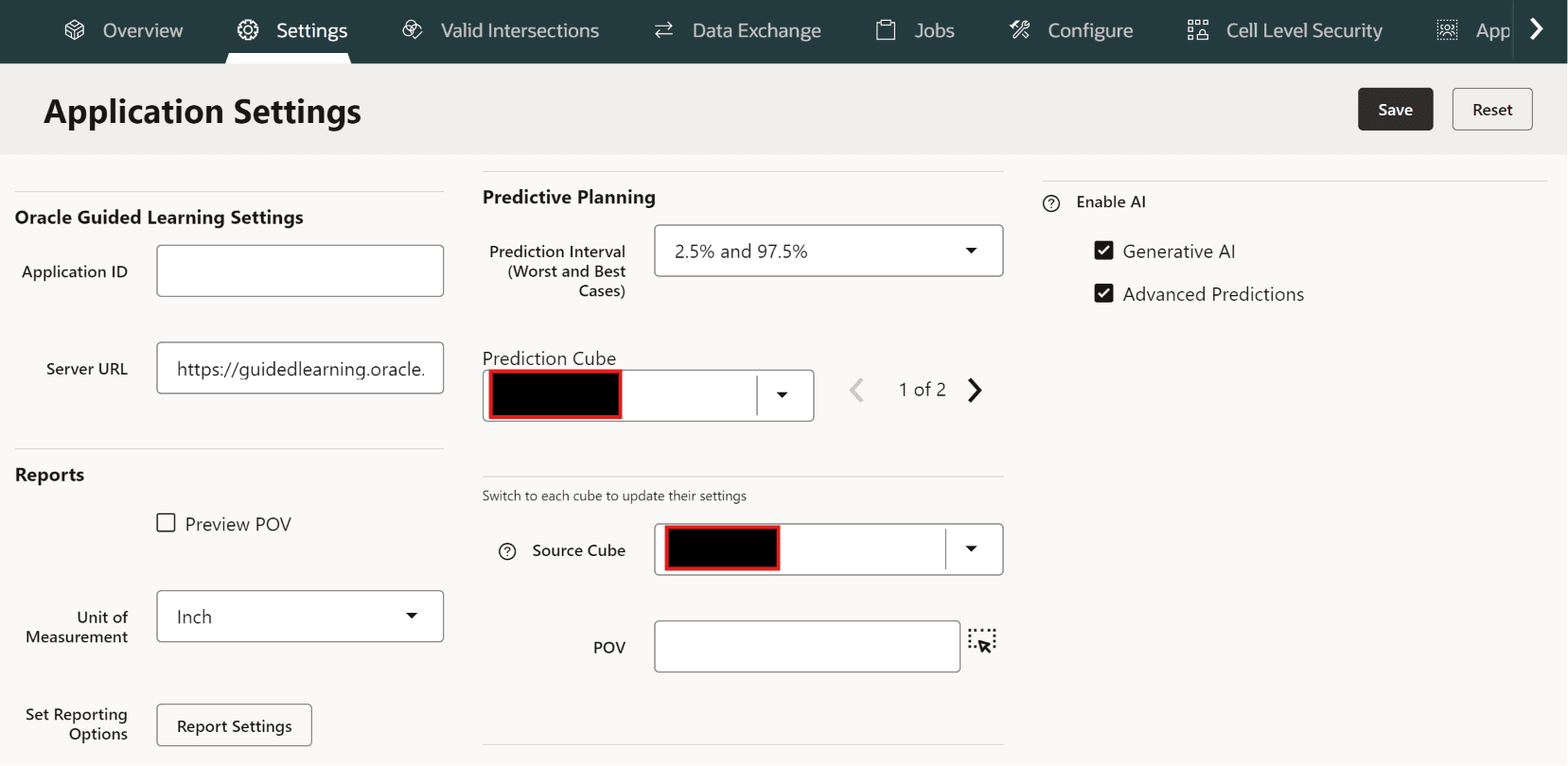 The application settings page, configured and saved