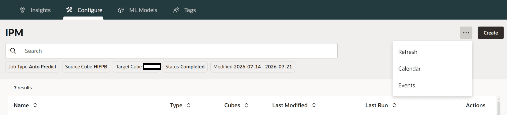 From IPM Configure, opening the Actions menu with the three dots and selecting Calendar