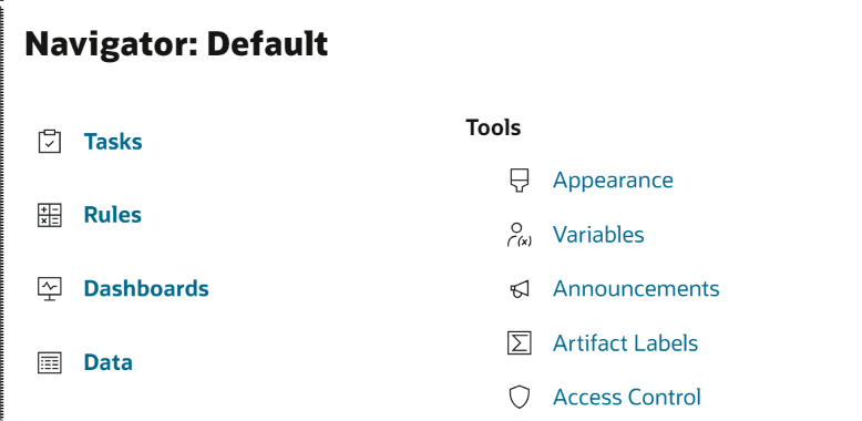 Navigating to Variables under Tools in the Oracle EPM Navigator menu