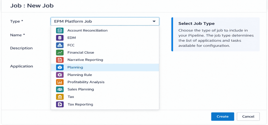 Selecting the target application for an EPM Platform Job