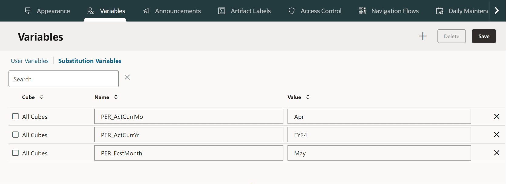 Substitution Variables setup in Oracle EPM Cloud